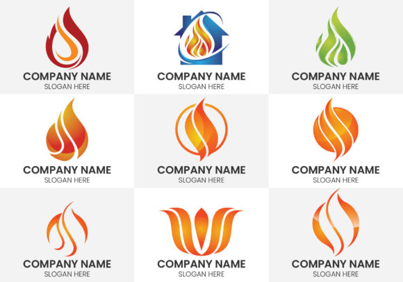 Flame Logo Icon: Oil and Gas Symbol Set for Energy Brands