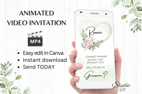 Pink Roses Groomsman Proposal: Elegant Digital Invites