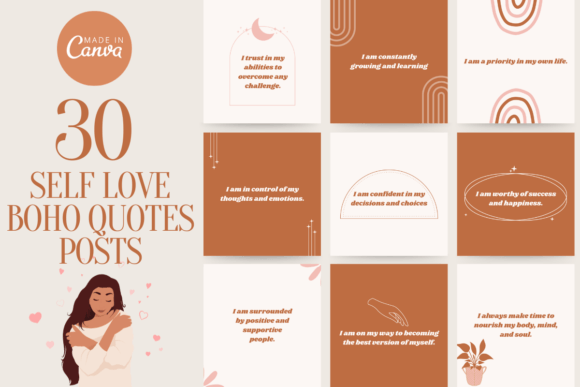 Self Love Affirmation Boho Quotes: Instagram & Facebook Templates